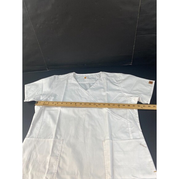 Carhartt scrub top Women's size Large White V Neck pockets front New - Picture 6 of 13
